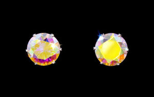Cubic Zirconia Stud Earrings - Silk AB Iridescent Rhinestone Jewelry 