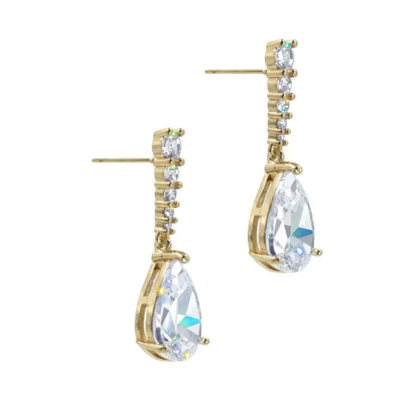 Glimmer Pear Drop Cubic Zirconia Gold Earrings Rhinestone Jewelry 