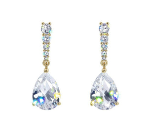 Glimmer Pear Drop Cubic Zirconia Gold Earrings Rhinestone Jewelry 