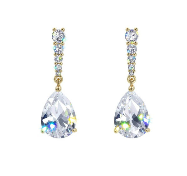 Glimmer Pear Drop Cubic Zirconia Gold Earrings Rhinestone Jewelry 