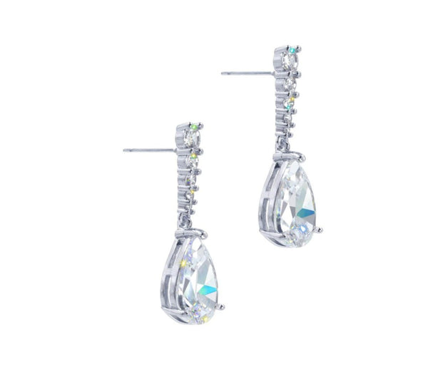 Glimmer Pear Drop Cubic Zirconia Silver Earrings Rhinestone Jewelry 