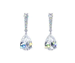 Glimmer Pear Drop Cubic Zirconia Silver Earrings Rhinestone Jewelry 