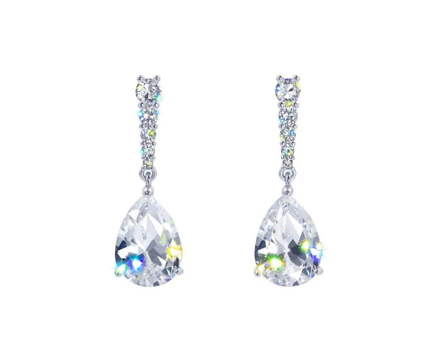 Glimmer Pear Drop Cubic Zirconia Silver Earrings Rhinestone Jewelry 