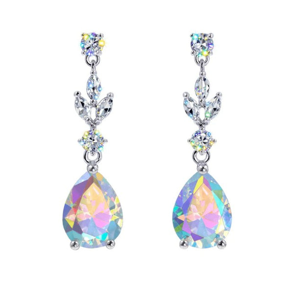 Cubic Zirconia AB Teardrop Cascade Earrings Rhinestone Jewelry 