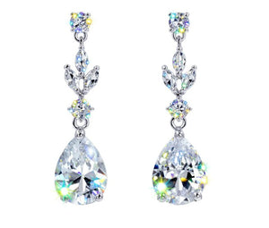 Cubic Zirconia Clear Silver Teardrop Cascade Earrings Rhinestone Jewelry 