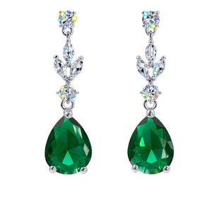 Cubic Zirconia Emerald Teardrop Cascade Earrings Rhinestone Jewelry 