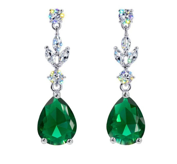 Cubic Zirconia Emerald Teardrop Cascade Earrings Rhinestone Jewelry 
