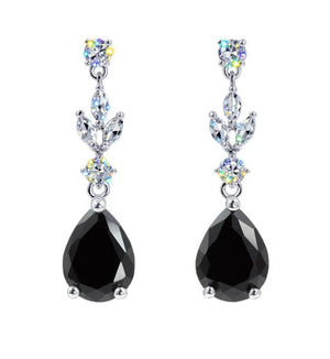 Cubic Zirconia Jet Black Teardrop Cascade Earrings Rhinestone Jewelry 