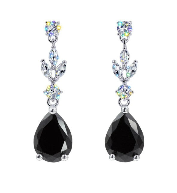 Cubic Zirconia Jet Black Teardrop Cascade Earrings Rhinestone Jewelry 
