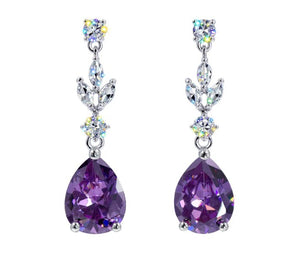 Cubic Zirconia Purple Teardrop Cascade Earrings Rhinestone Jewelry 