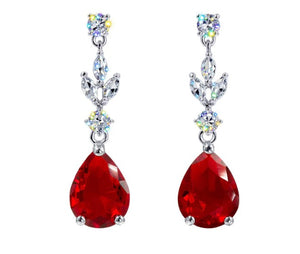 Cubic Zirconia Red Teardrop Cascade Earrings Rhinestone Jewelry 