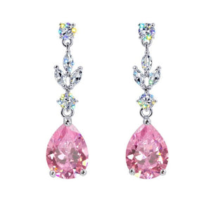 Cubic Zirconia Rose Pink Teardrop Cascade Earrings Rhinestone Jewelry 