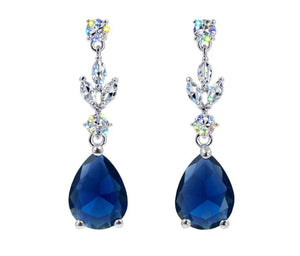 Cubic Zirconia Blue Teardrop Cascade Earrings Rhinestone Jewelry 