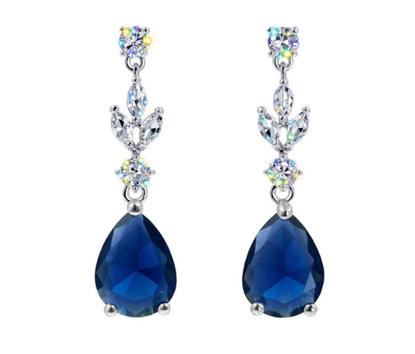 Cubic Zirconia Blue Teardrop Cascade Earrings Rhinestone Jewelry 