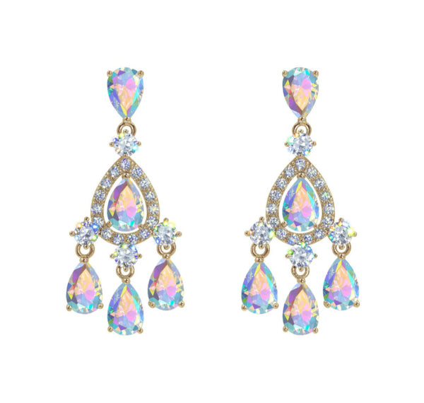 Pear Drop Cubic Zirconia Chandelier Earrings - Crystal Silver or AB Gold