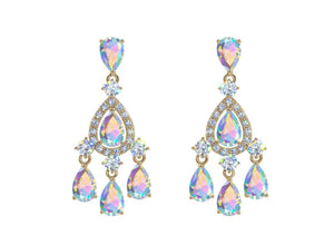 Pear Drop Chandelier AB Gold Earrings Rhinestone Jewelry 