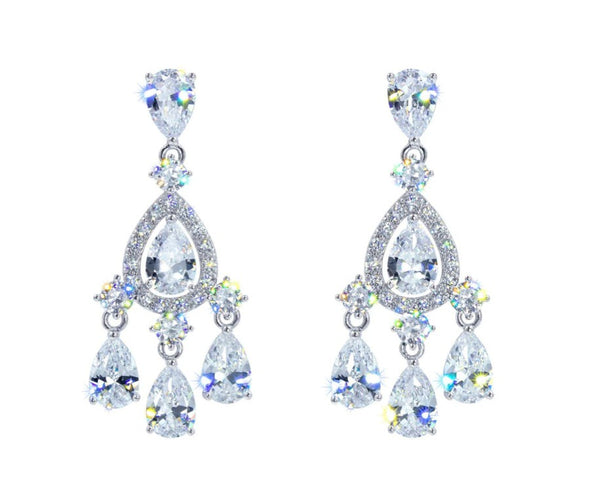 Pear Drop Chandelier Crystal Rhinestone Silver Earrings Rhinestone Jewelry 