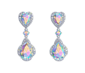 Enchanted CZ Heart Cascade AB Silver Earrings Rhinestone Jewelry 