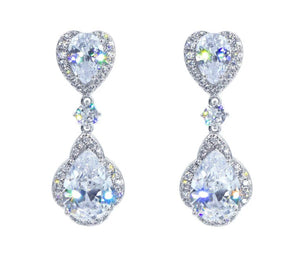 Enchanted CZ Heart Crystal Silver Earrings Rhinestone Jewelry 