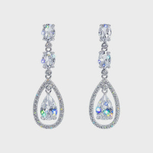 Ripple Effect Dangle CZ Silver Earrings Rhinestone Jewelry 