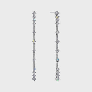 Diamond Link CZ 3.75" Silver Earrings Rhinestone Jewelry 