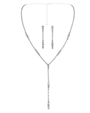 Silver Graduated Y Drop Rhinestone Necklace & Earring Set Rhinestone Jewelry 