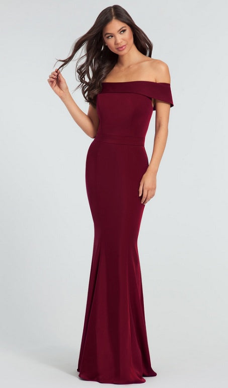 AB200016 Burgundy Off the Shoulder Bridesmaid Dress