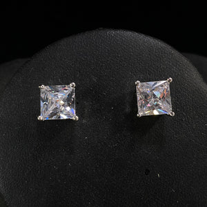Crystal Rhinestone Square Stud Silver Earrings