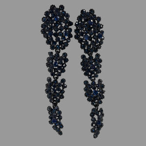Navy Long Cluster Earring by Cristal D'Or