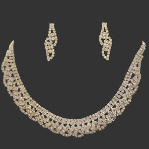 Rhinestone Pave Clear Silver Necklace and Earring Set