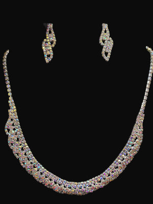 AB Rhinestone Pave Twist Silver Necklace and Earring Set