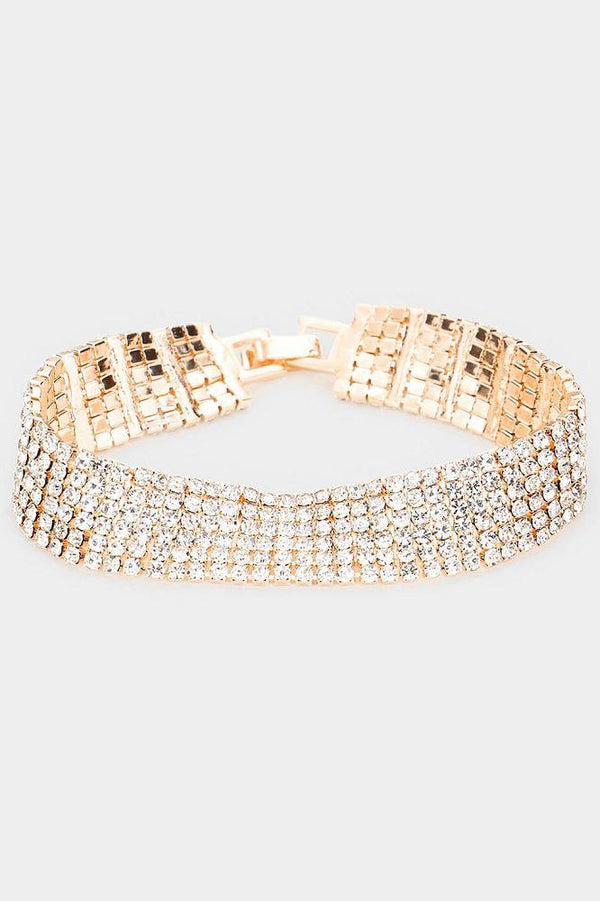 6 Row Clear Crystal Rhinestone Gold Bracelet