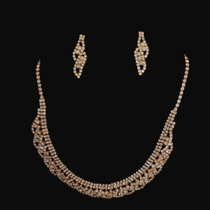 Rhinestone Pave Clear Crystal Gold Necklace and Earring Set 