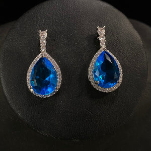 Crystal Pave Light Sapphire Blue Drop Earrings Cristal D'Or 