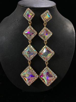 Iridescent Diamond Link Gold Drop Earrings Fashion Jewelry