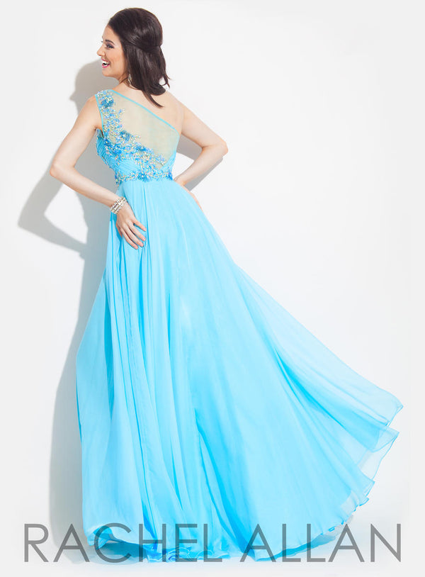 Rachel Allan 2854 Sky Blue One Shoulder Chiffon Dress Rachel Allan 
