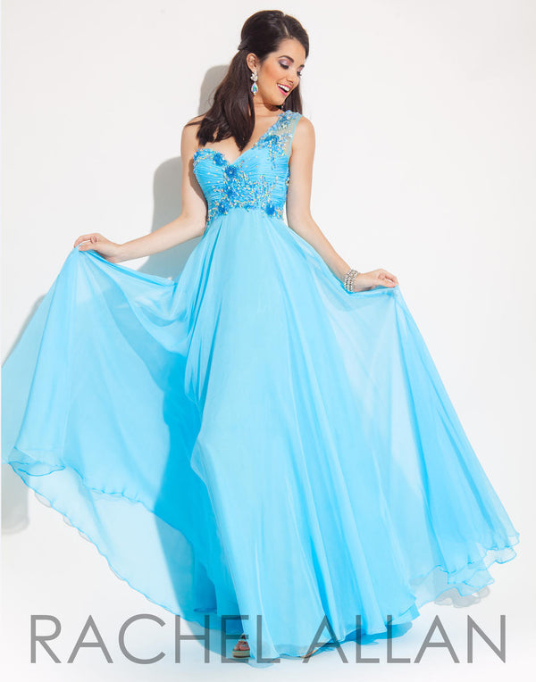 Rachel Allan 2854 Sky Blue One Shoulder Chiffon Dress Rachel Allan 