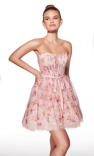 ALYCE Paris 30019 Pink Floral Chantilly Lace Cocktail Dress Alyce Paris 