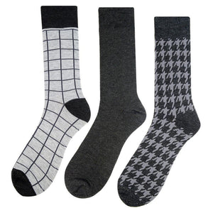 Men's 3 Pack Fancy Crew Socks - Grey Prints SELININY 