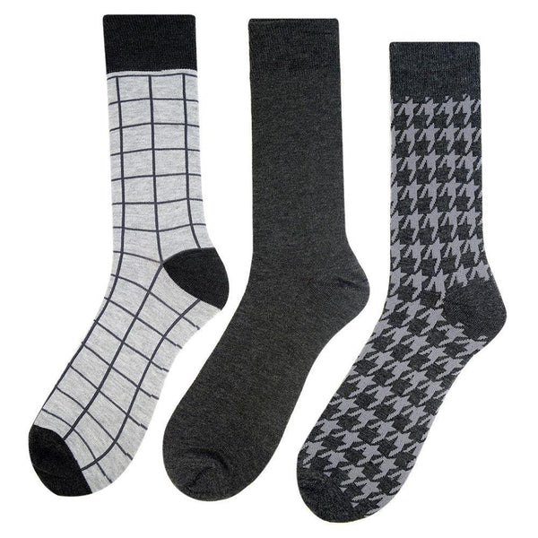 Men's 3 Pack Fancy Crew Socks - Grey Prints