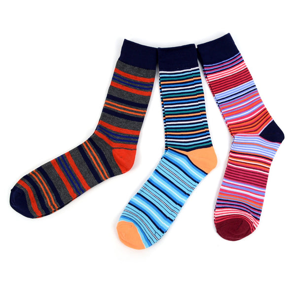 Men's 3 Pack Fancy Crew Socks  - Bold Stripes
