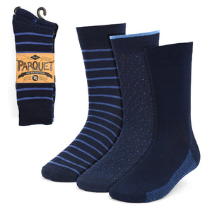 Men's 3 Pack Fancy Crew Socks - Navy Stripes SELININY 