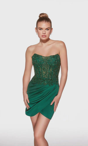 ALYCE Paris 40027 Pine Corset Beaded Lace Cocktail Dress Alyce Paris 
