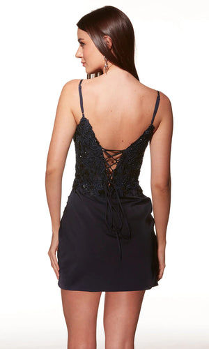 ALYCE Paris 40036 Beaded Lace Corset Bodice Cocktail Dress Alyce Paris 