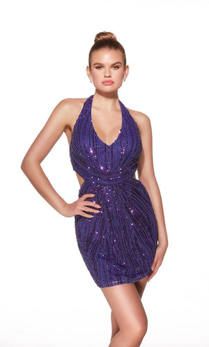 ALYCE Paris 40096 Beaded Halter Mini Dress Alyce Paris 