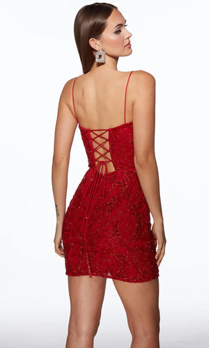 ALYCE Paris 40112 Ornate Beaded Plunge Scoop Mini Dress Alyce Paris 