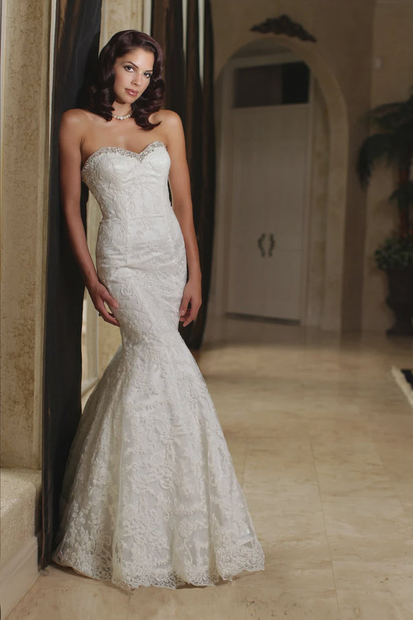 DaVinci Bridal 50164 White Embroidered Lace Mermaid Dress