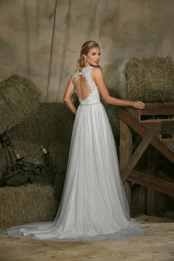 DaVinci Bridal 50322 White Lace & Tulle A-Line Dress