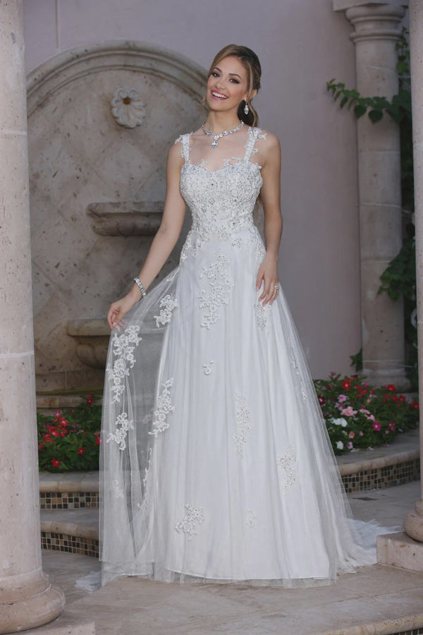 DaVinci Bridal 50361 White Lace Bodice A-Line Dress