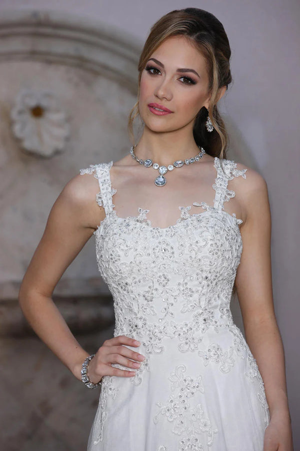 DaVinci Bridal 50361 White Lace Bodice A-Line Dress